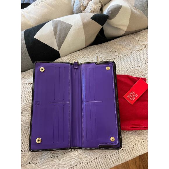 Carolina Herrera Long Leather Wallet in Dark Brown with Purple interior lining.✨ - Picture 5 of 11